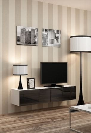 eoshop TV stolík Vigo 140 cm, biela / čierna lesk